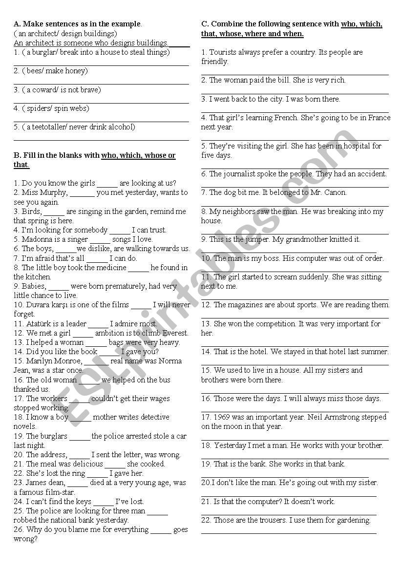 relative clauses worksheet