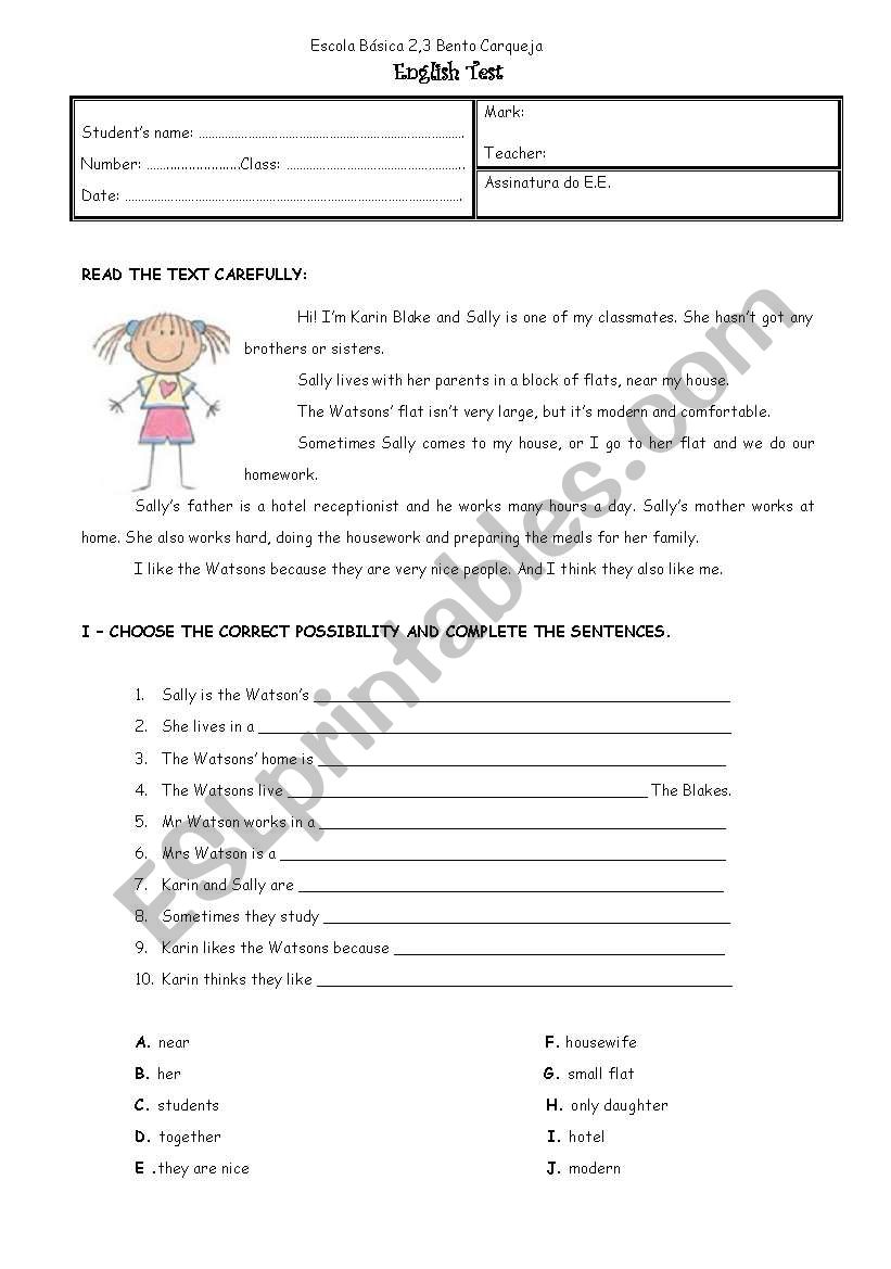 written test worksheet