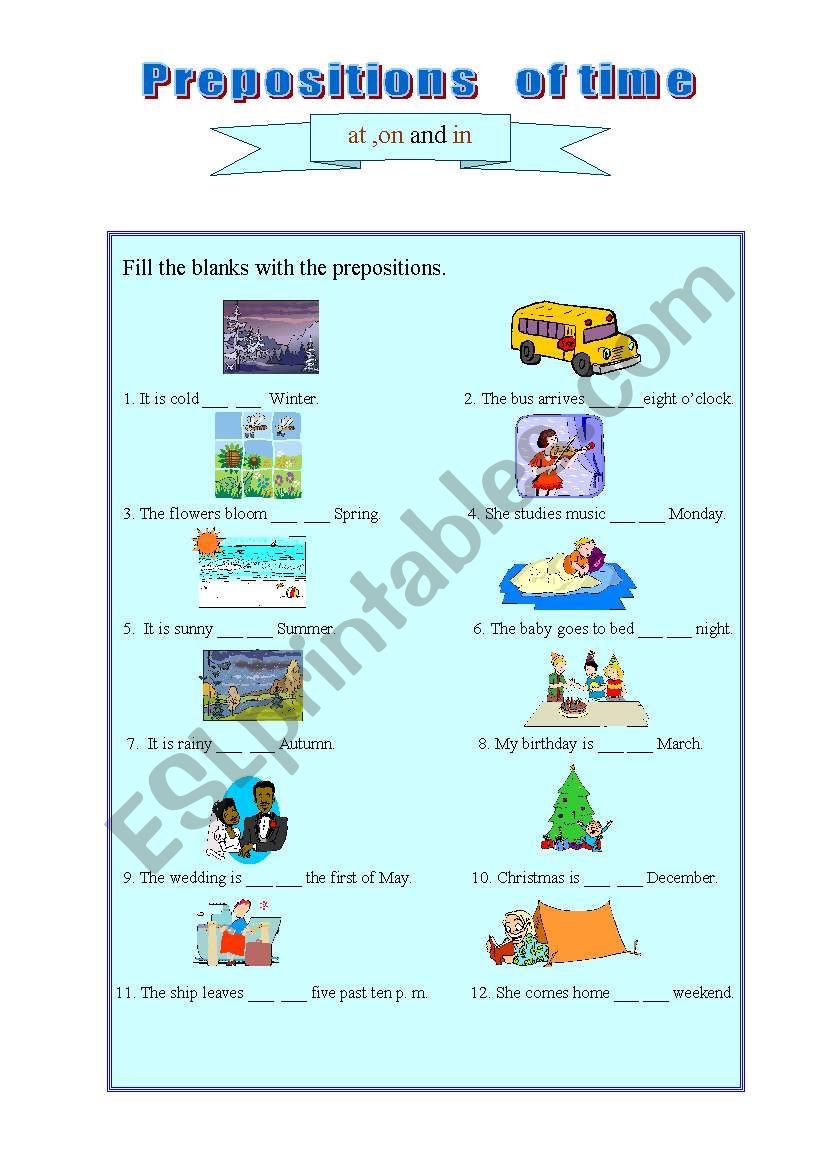 Prepositions of time worksheet