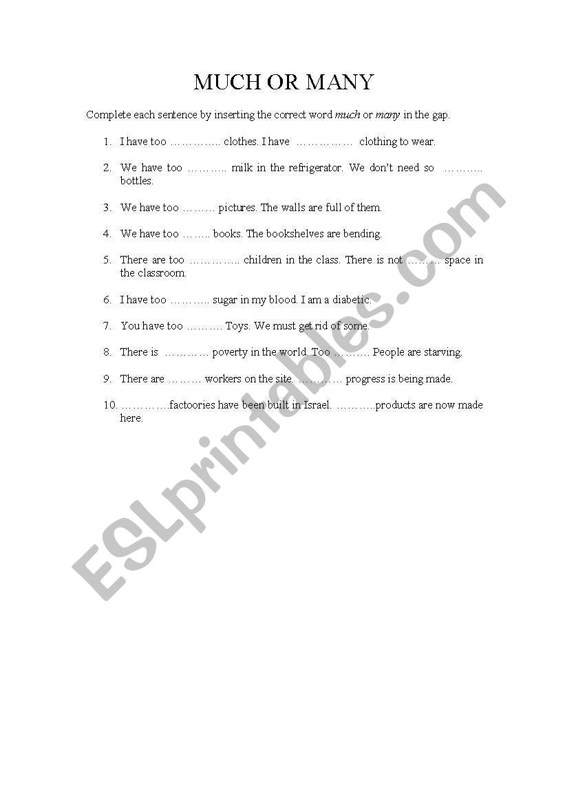 Much or Many worksheet