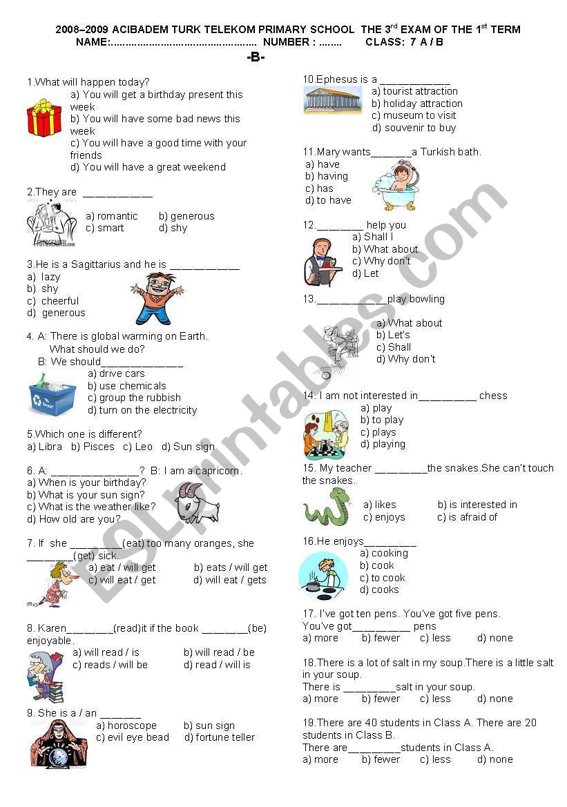 My English 7 Â´BÂ´ worksheet