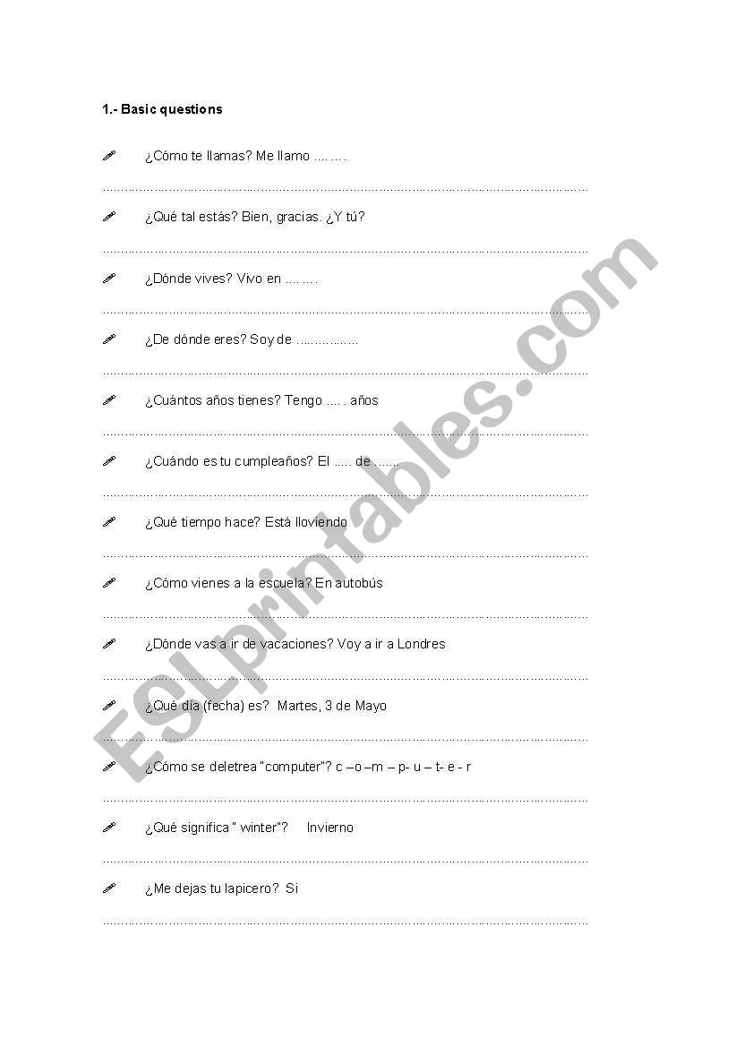 basic questions worksheet