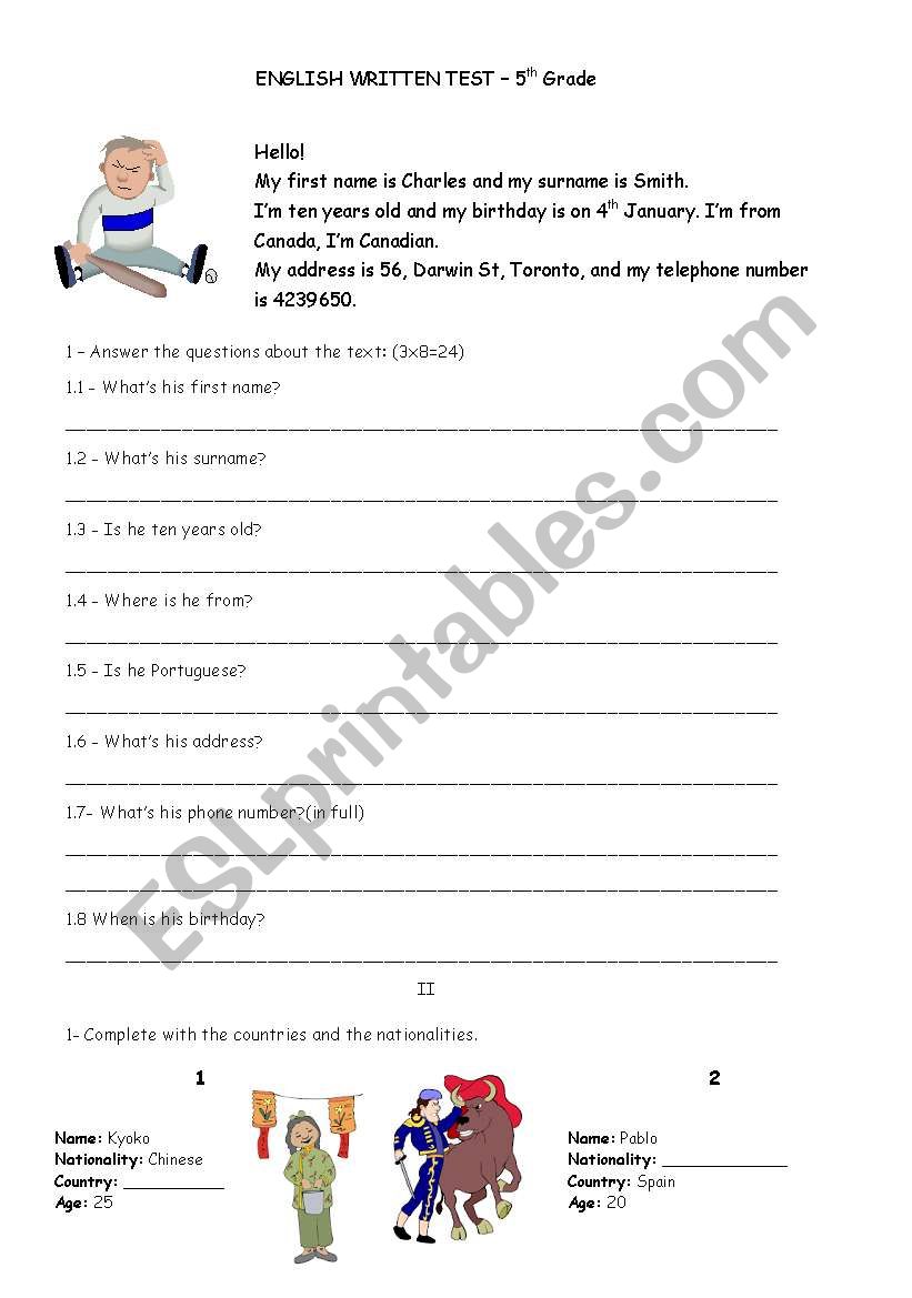 English Test worksheet