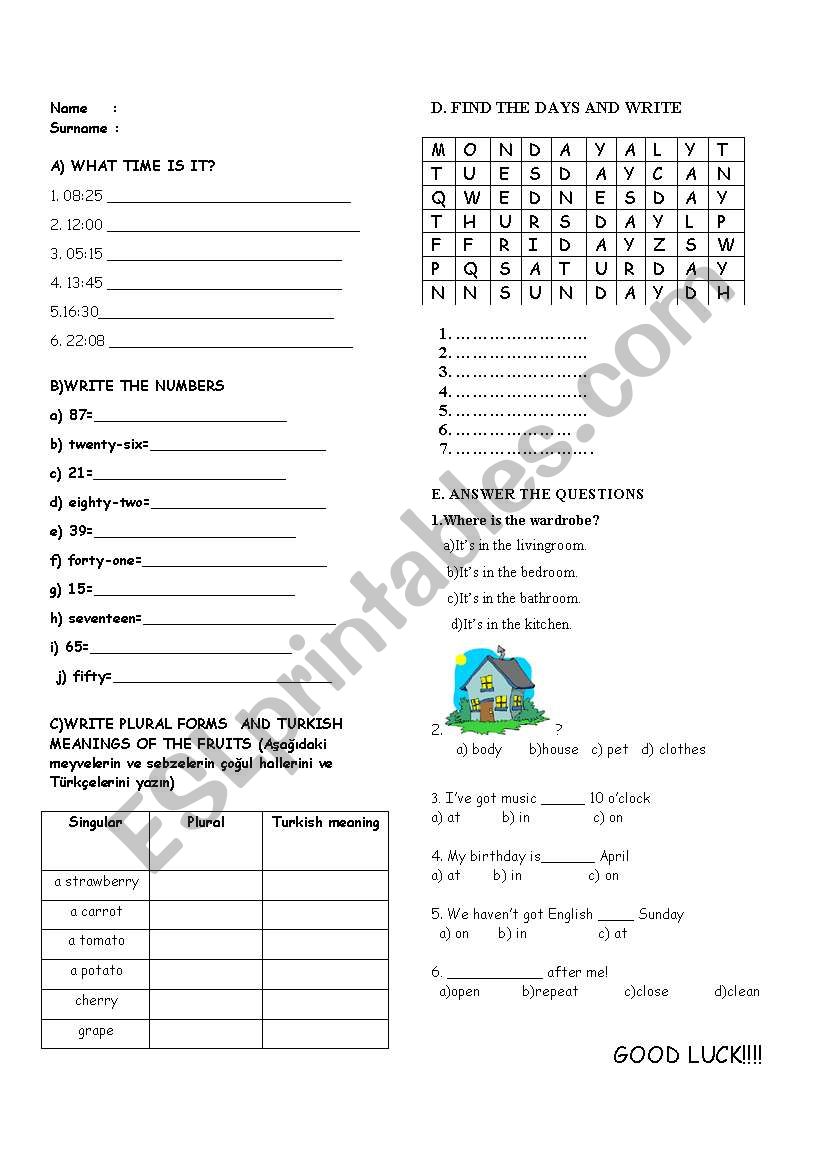 Vocabulary  worksheet