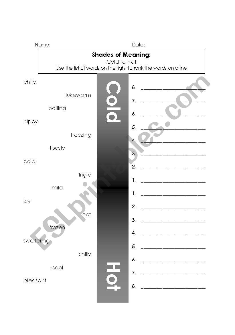 Shades of Meaning worksheet