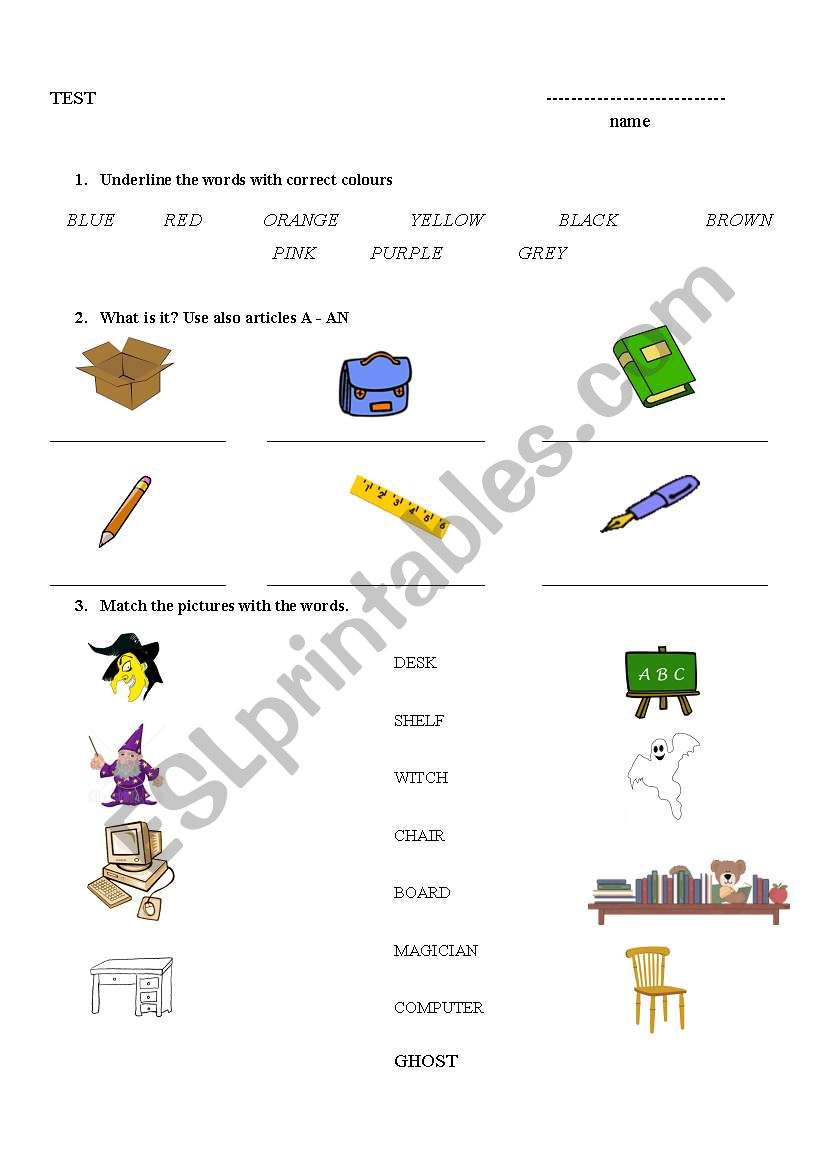 Colours, articles, vocabulary for young learners