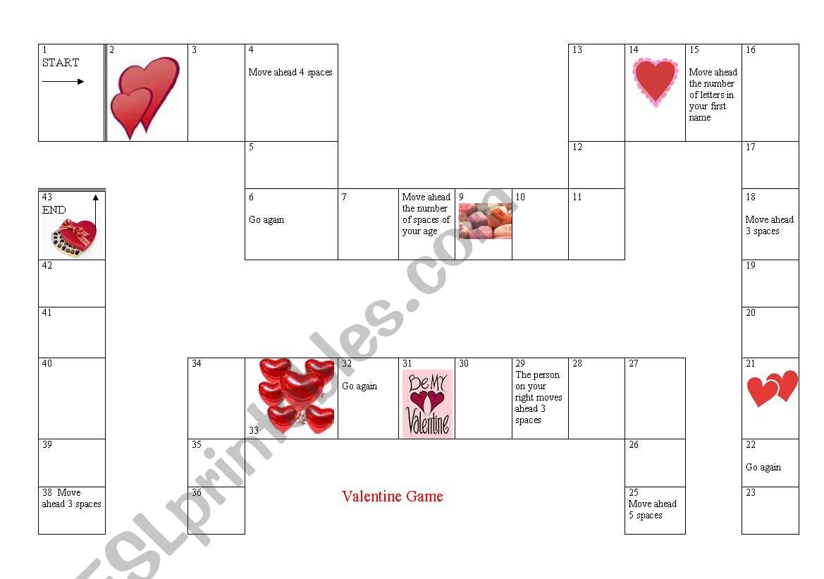 Valentine Game Board worksheet