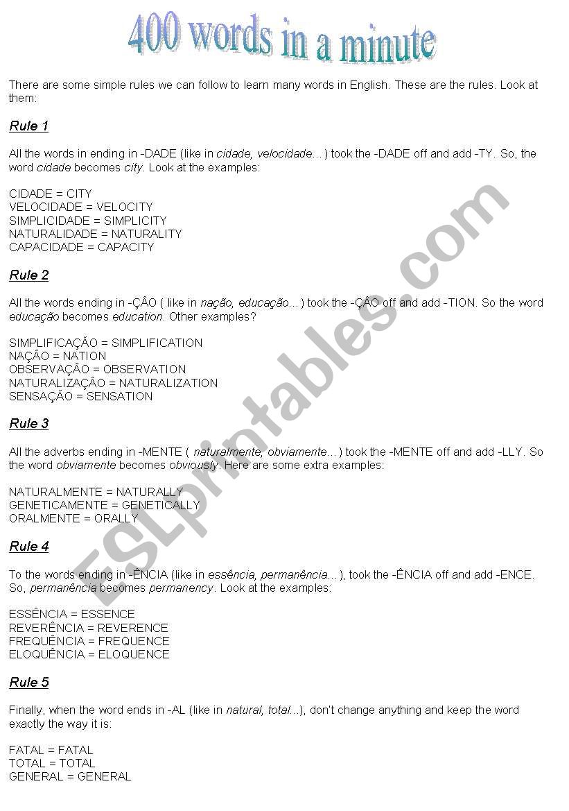 400 words in a minute worksheet