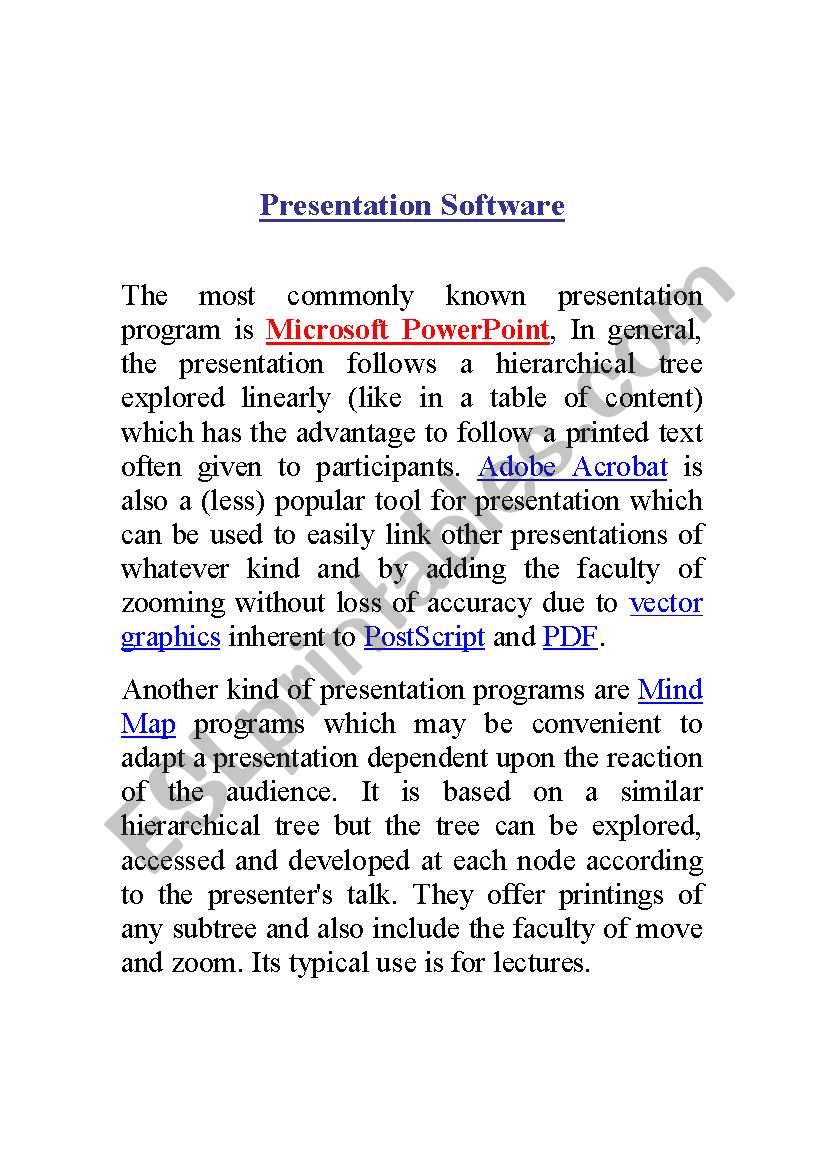 Presentation software  worksheet