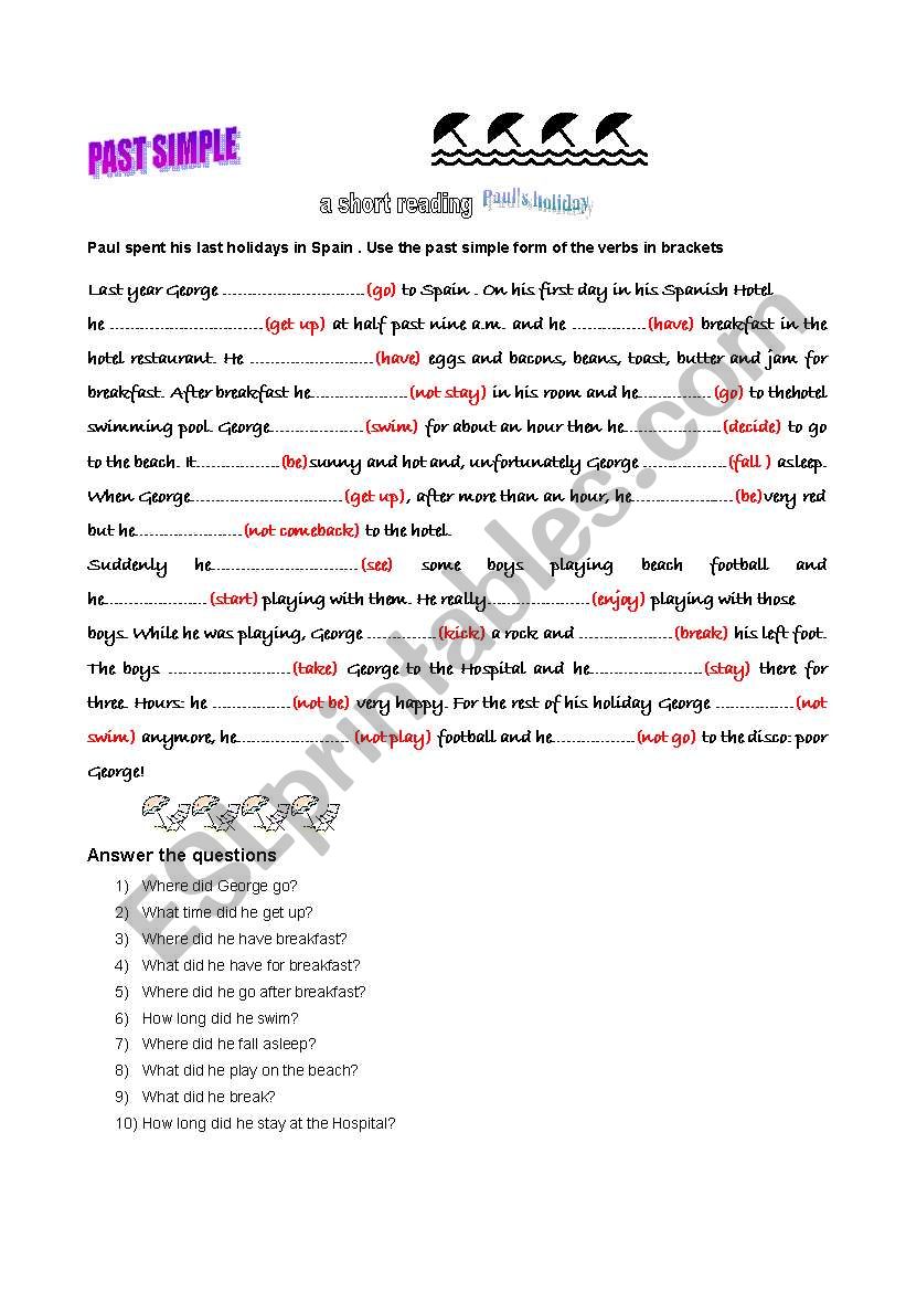 Past Simple a short reading worksheet