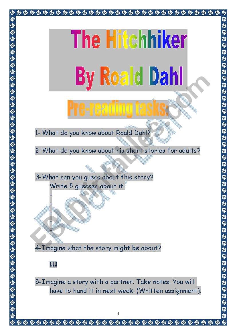 PROJECT: Reading a short-story by Dahl: the Hitchhiker (9 pages) (more colourful version)