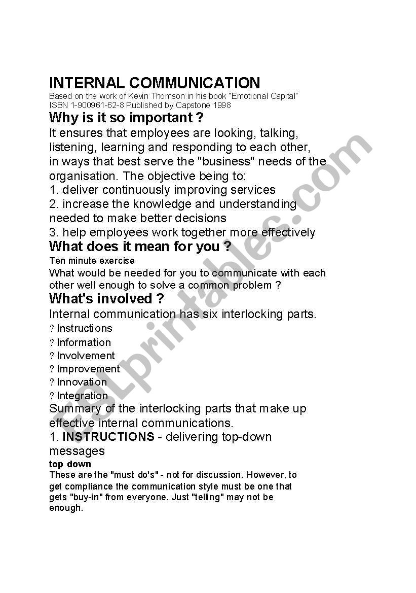 Internal Communication worksheet