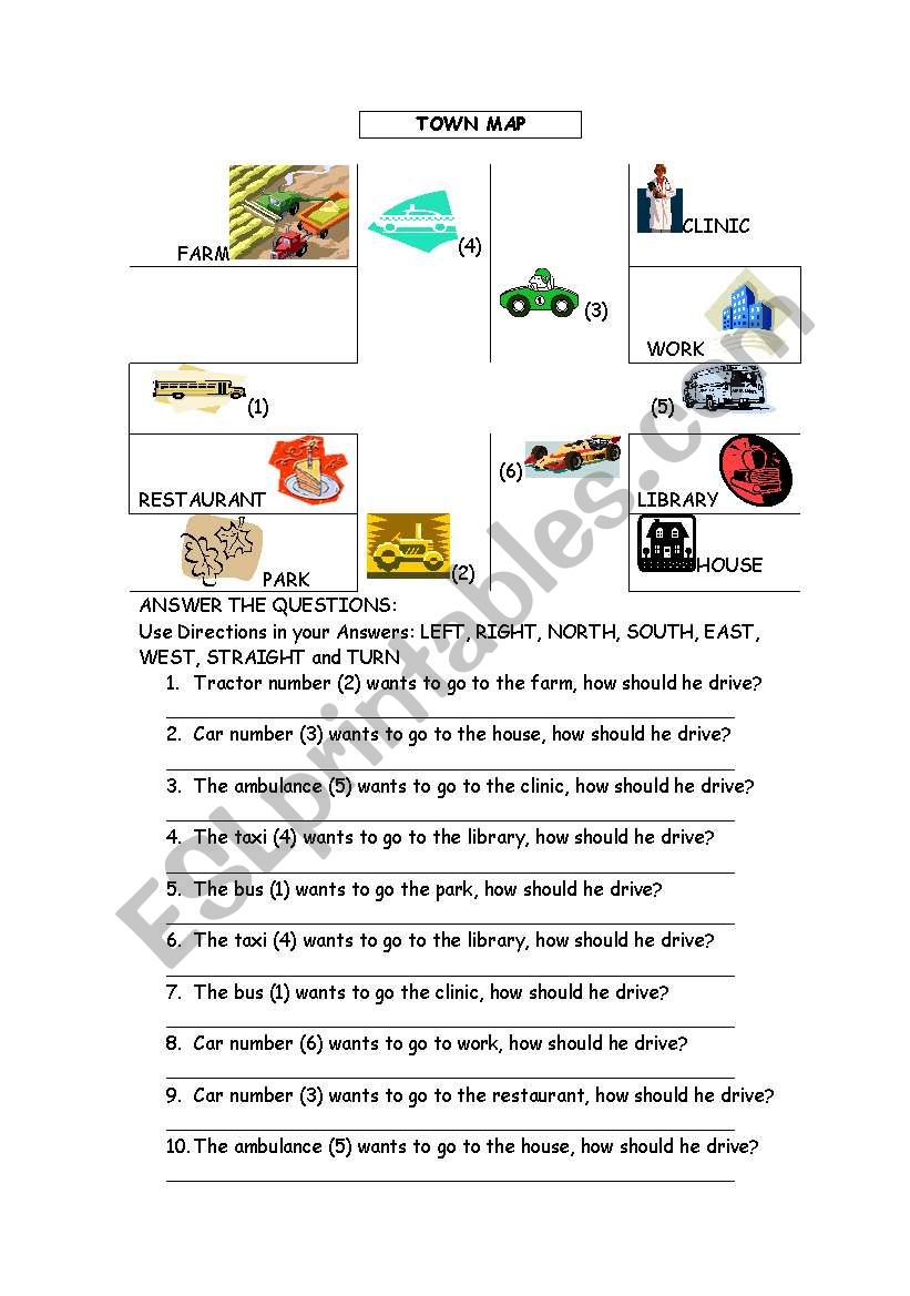 Directions and reading a map - ESL worksheet by chelikleyla With Reading A Map Worksheet