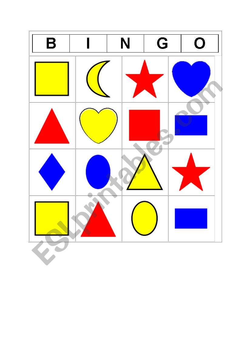 Shapes and Colors Bingo Game worksheet