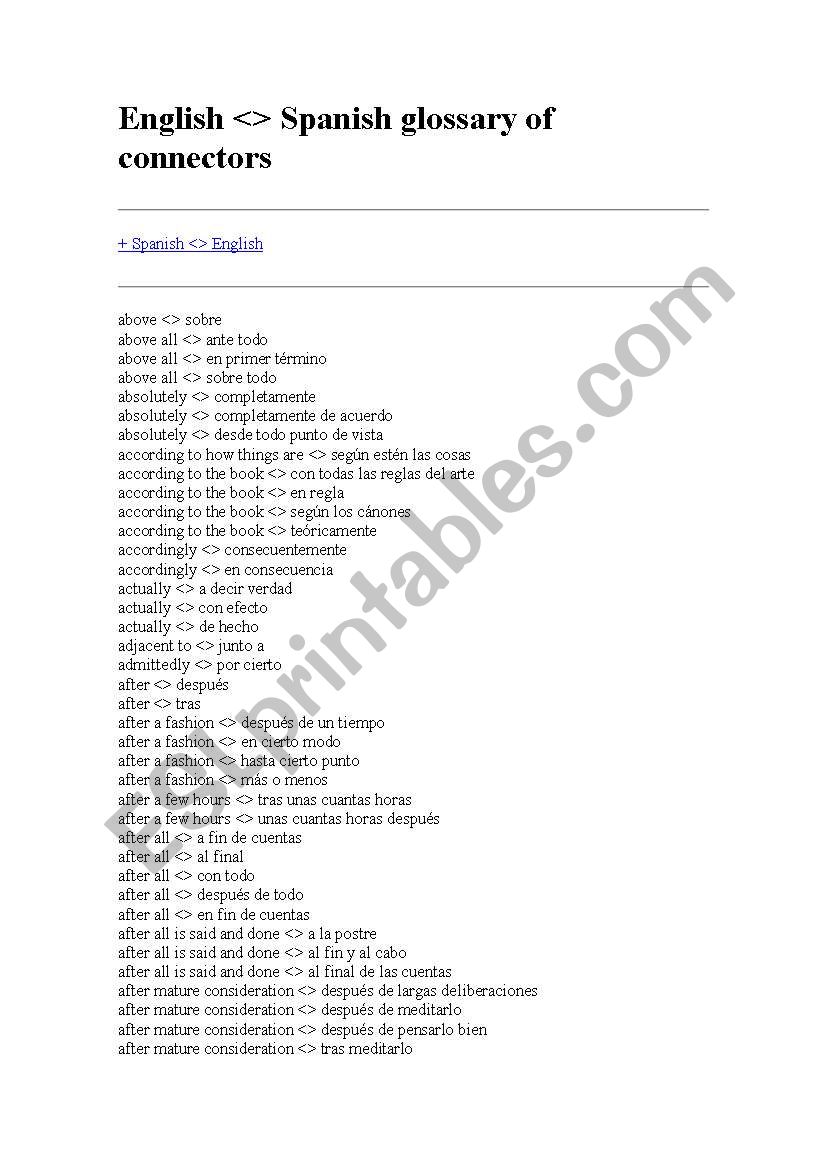 Connectors worksheet