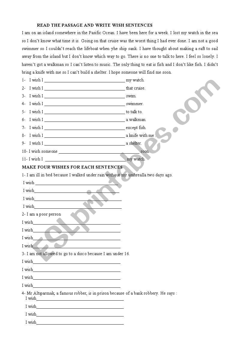 WISH CLAUSES worksheet