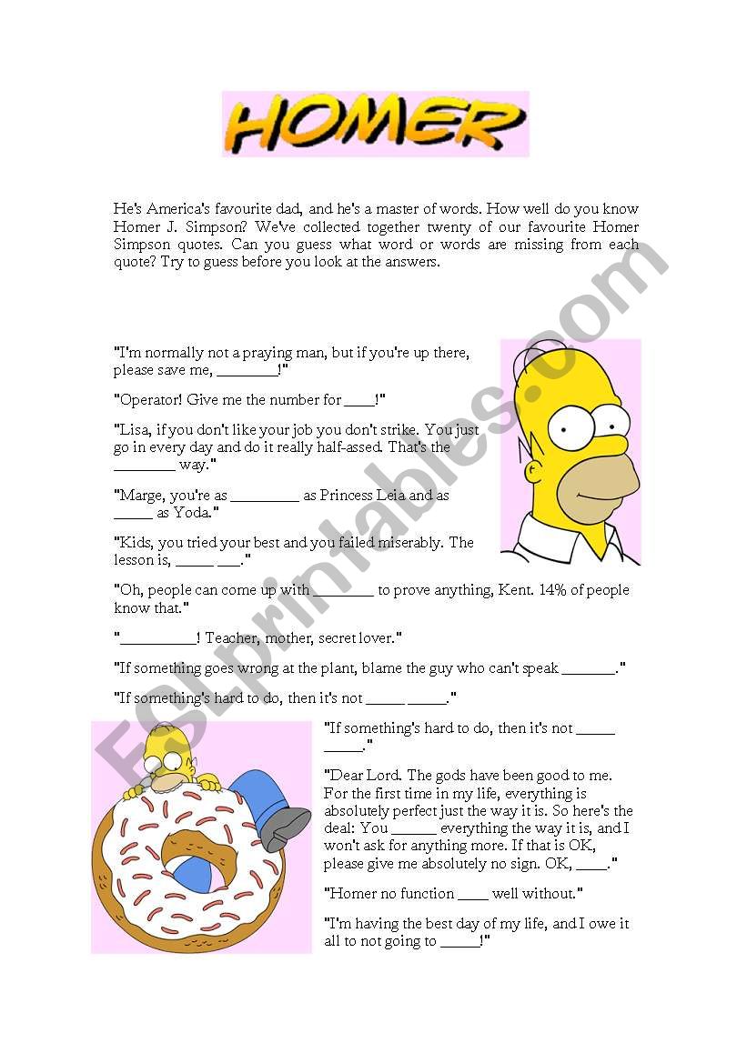 Homer sayings worksheet