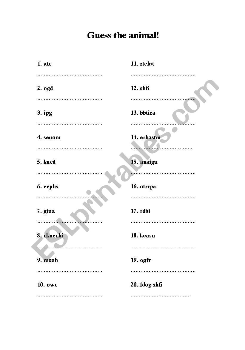 Animals worksheet