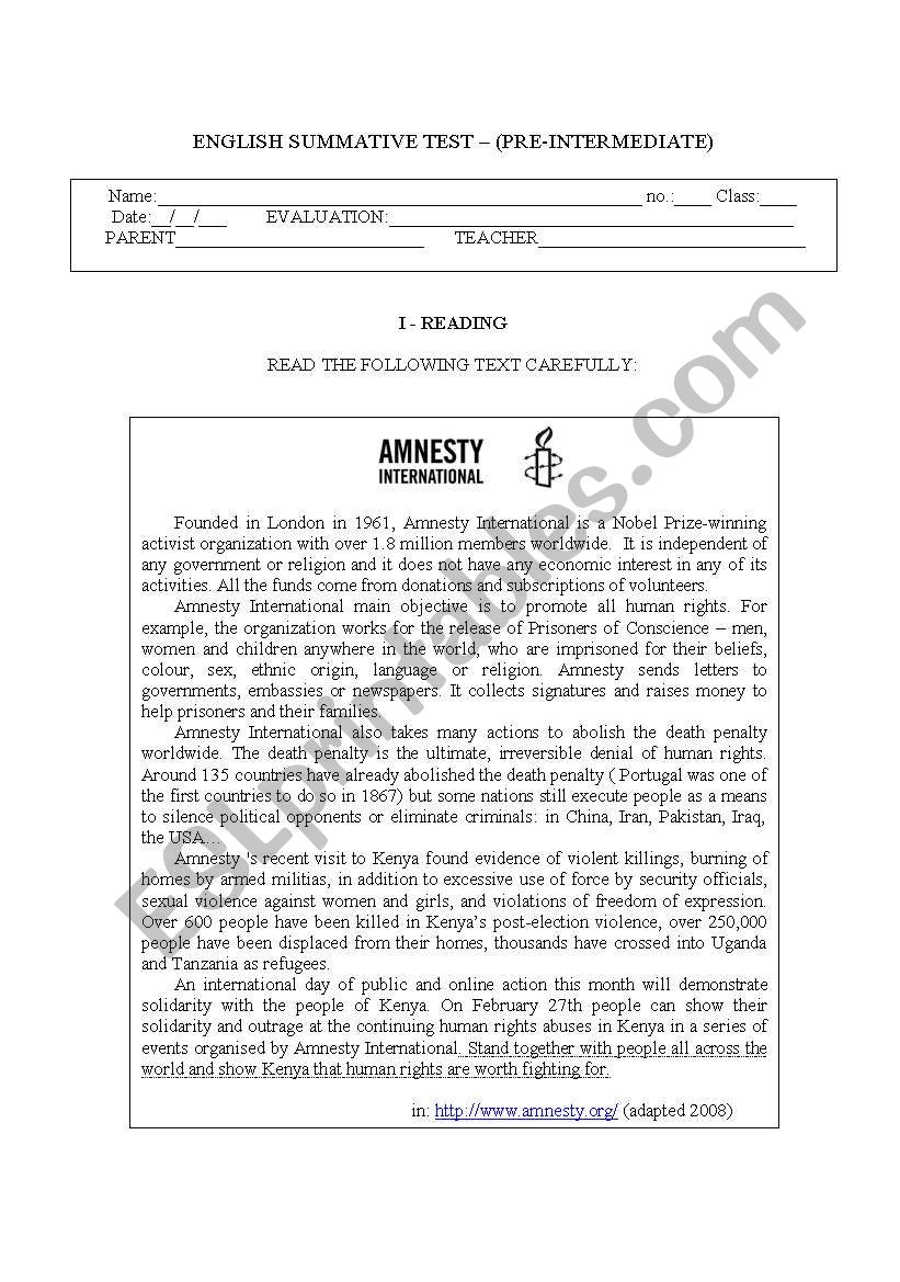 TEST: Solidarity topic, Present Perfect, Past Simple and Continuous