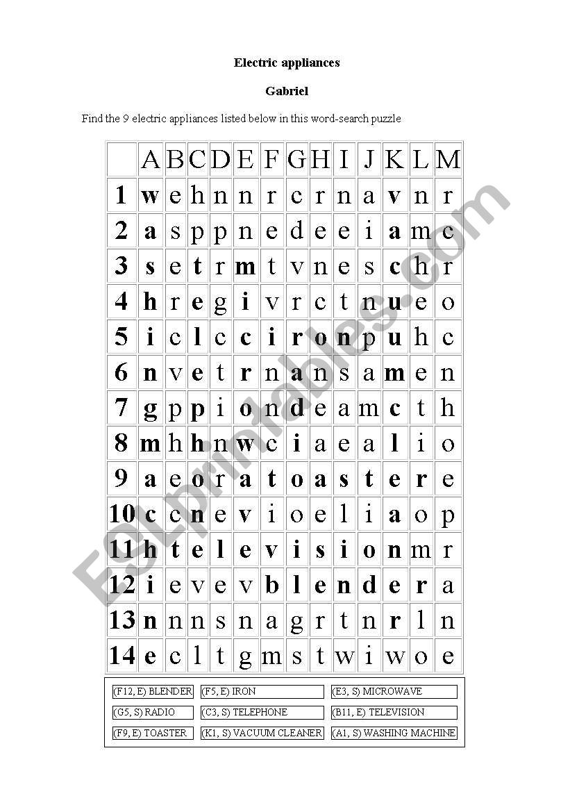 Electric appliances word puzzle 