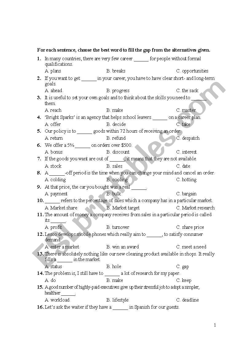 Business English Vocabulary 1 worksheet