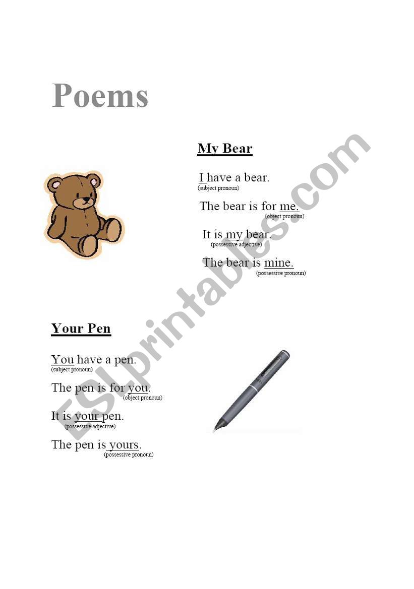 Poems (possessives) worksheet