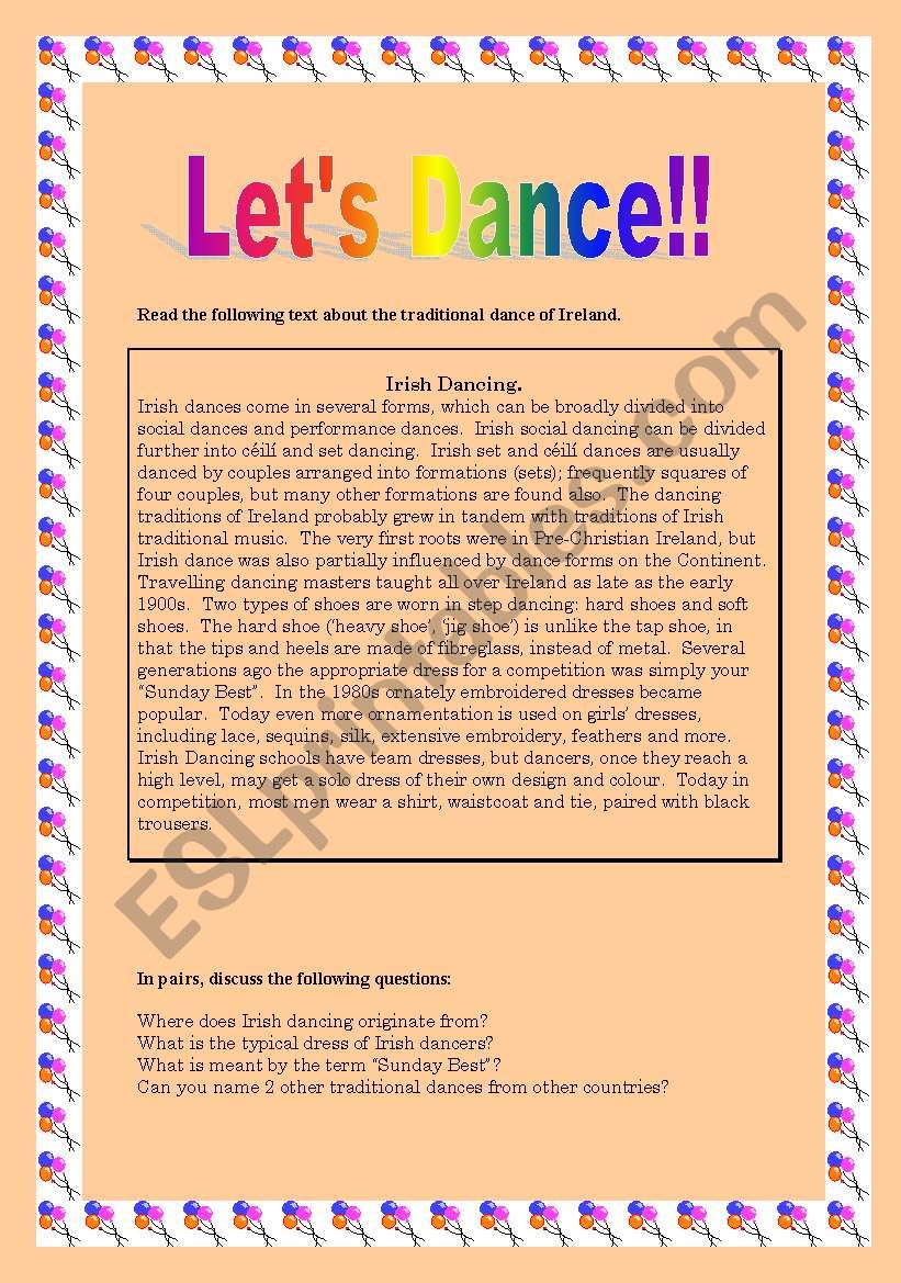 Lets Dance!! Part 1 (5 pages) Lesson