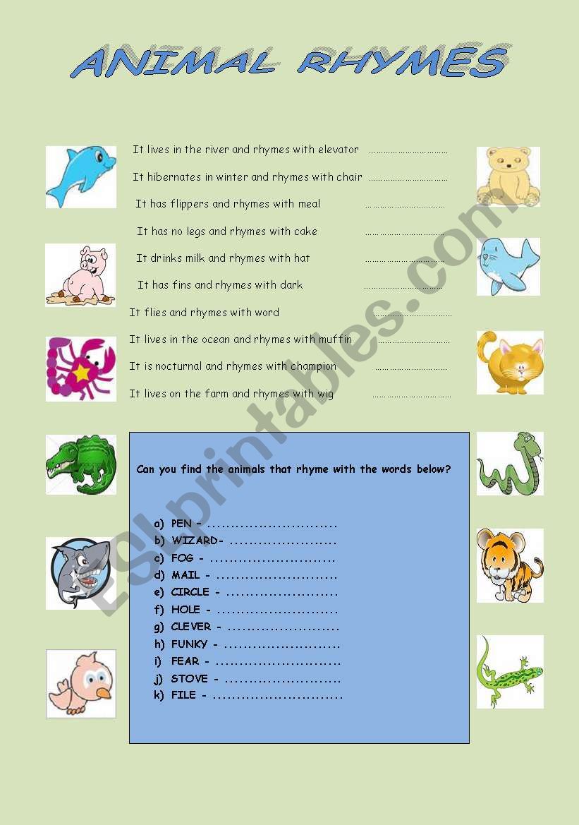 Animal Rhymes worksheet