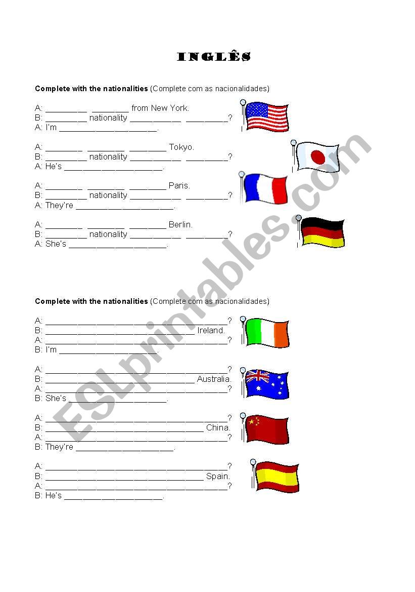 Nationalities worksheet