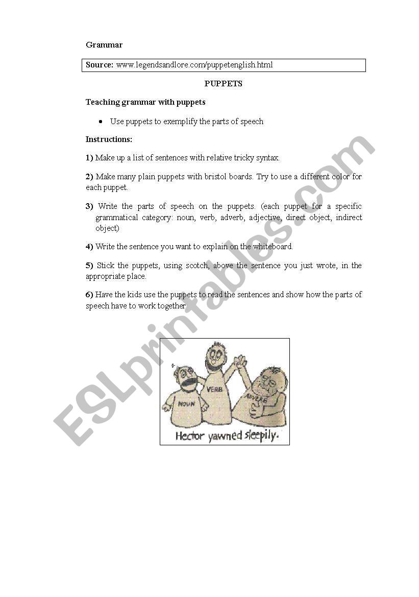 Grammar with puppets worksheet