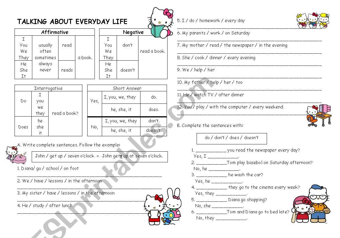 TALKING ABOUT EVERYDAY LIFE worksheet