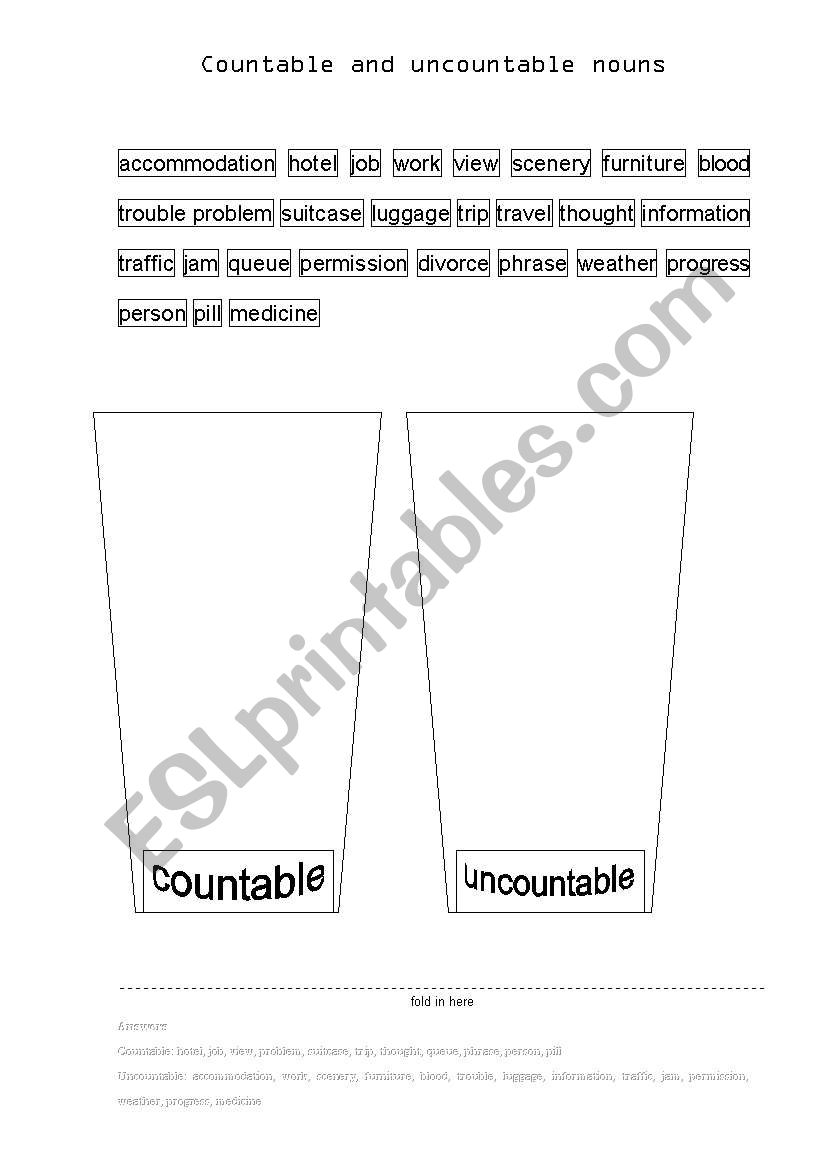 countables and uncoutables worksheet