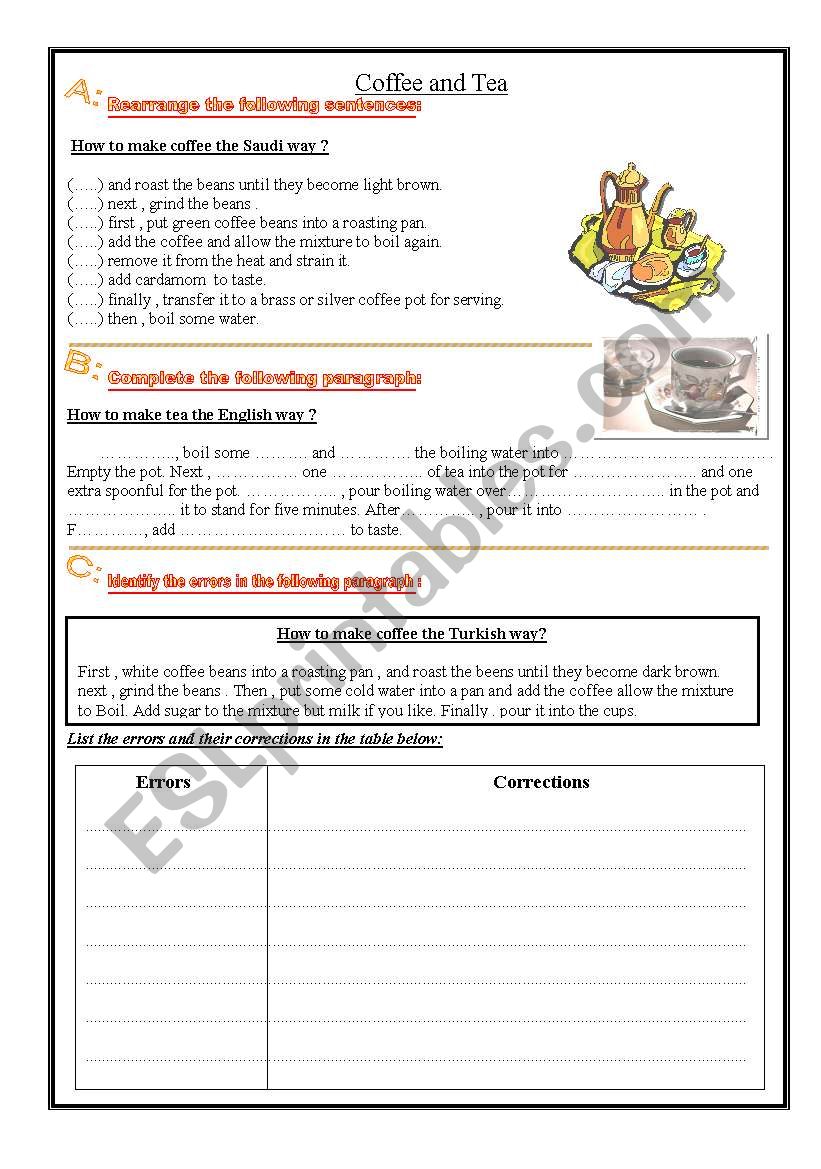 Coffee and Tea - Writing worksheet