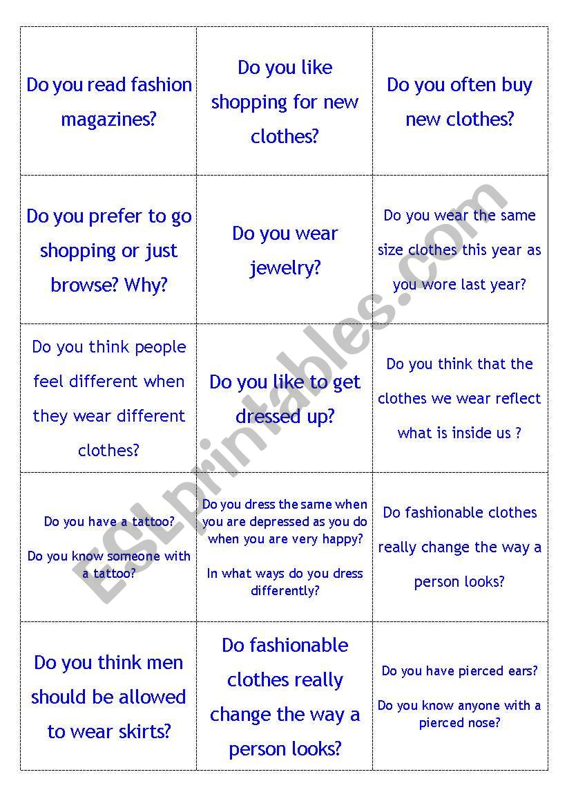 Lets talk about clothing! worksheet