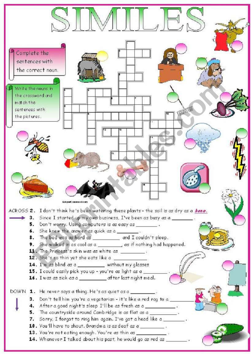 SIMILES (crossword + key) worksheet