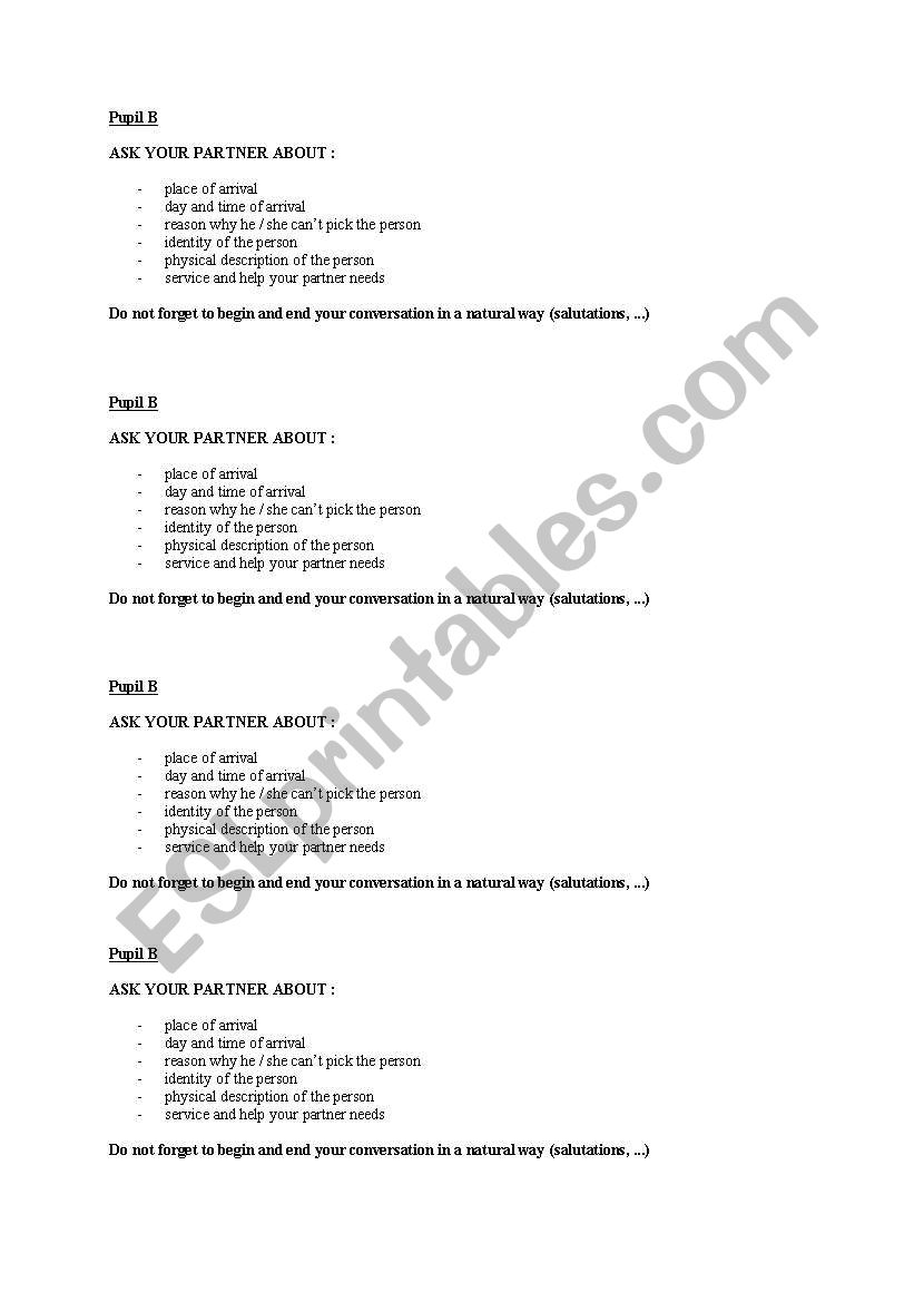 pair work activity worksheet