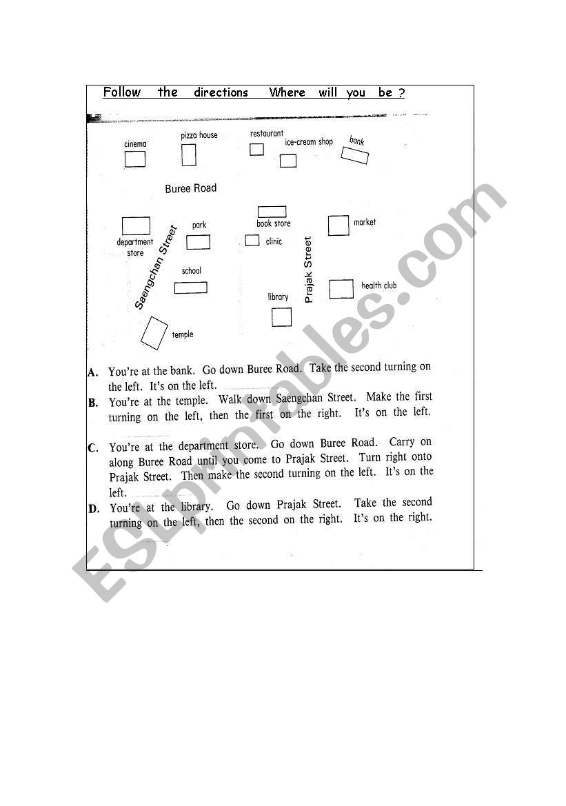 Giving direction worksheet