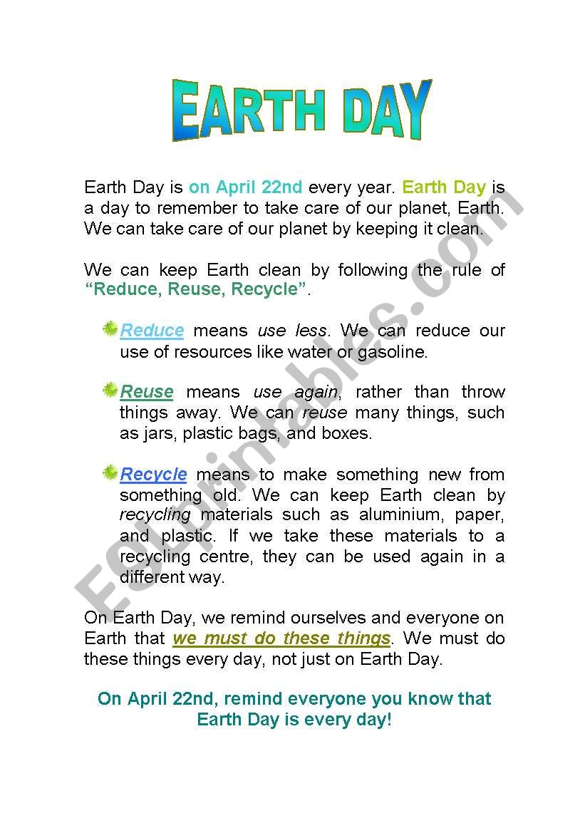 EARTH DAY worksheet