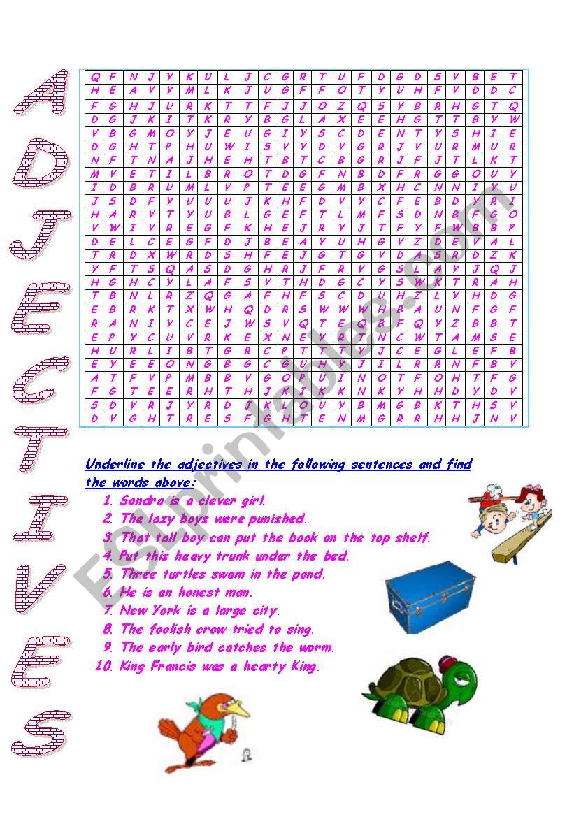Adjectives wordsearch worksheet