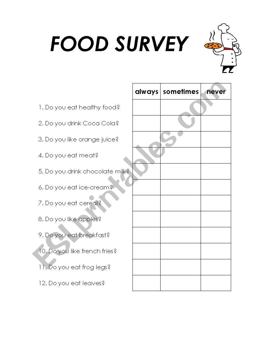 food survey worksheet