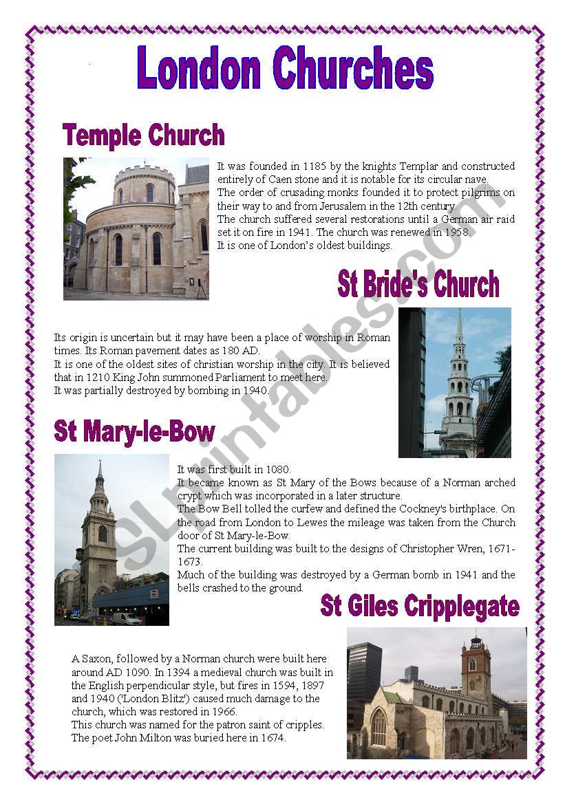 London Churches (18.01.09) worksheet