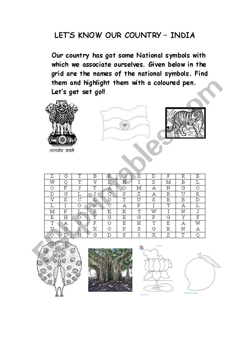 National Symbols Of India worksheet