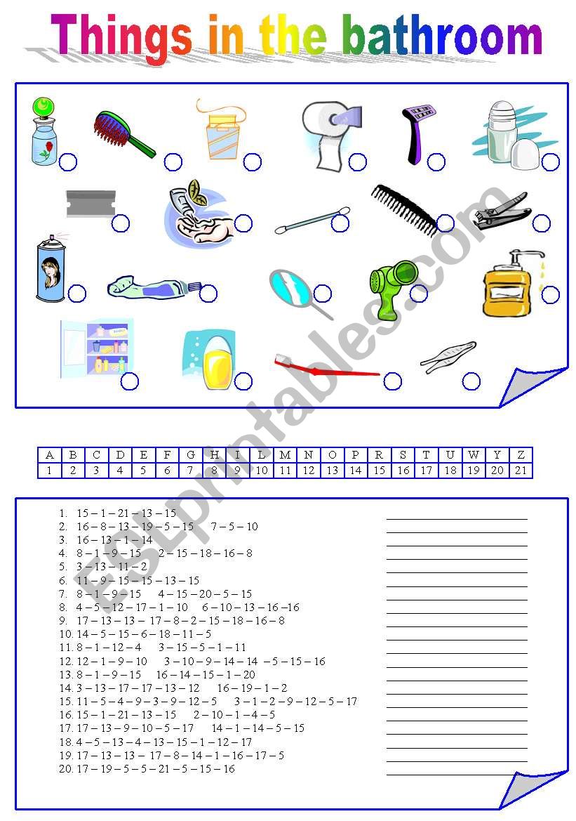 Things in the BATHROOM worksheet