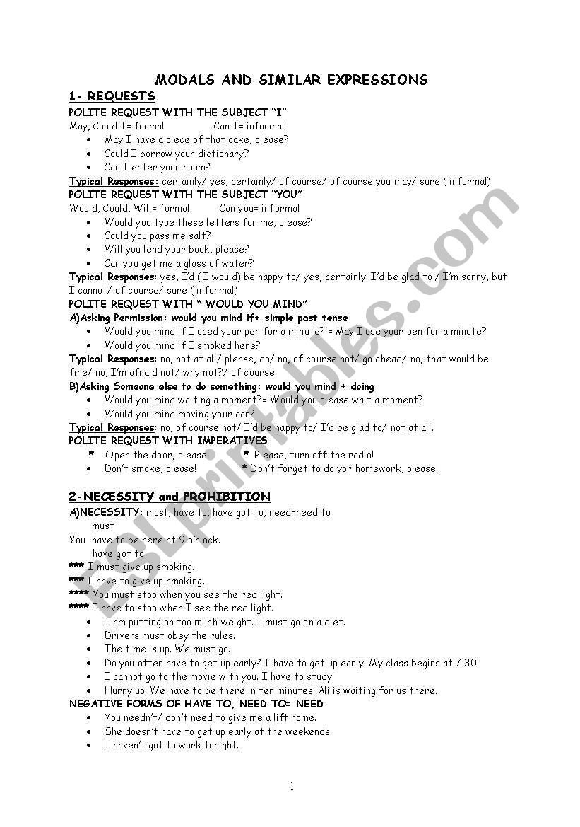 Modals worksheet