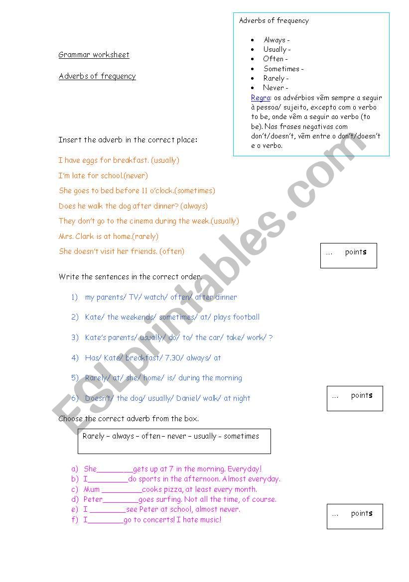 Adverbs of Frequency worksheet