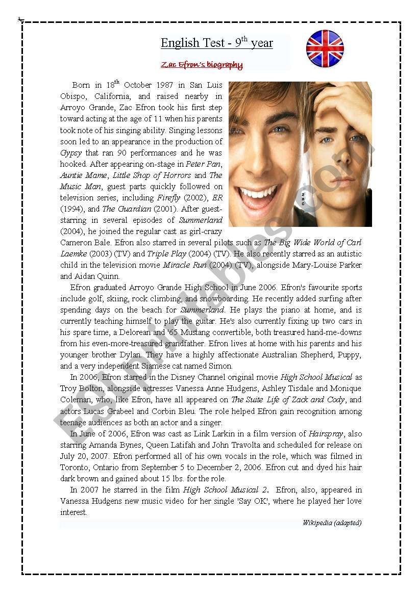 Zac Efron  worksheet