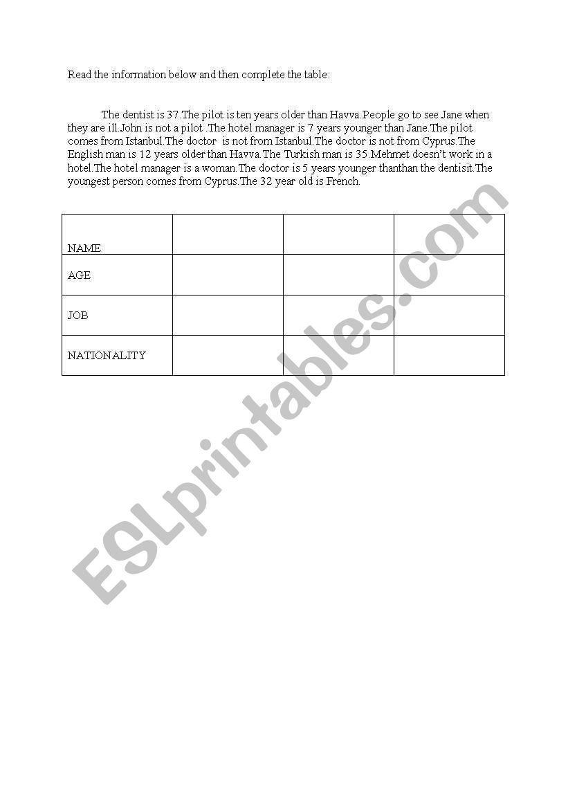comparative worksheet