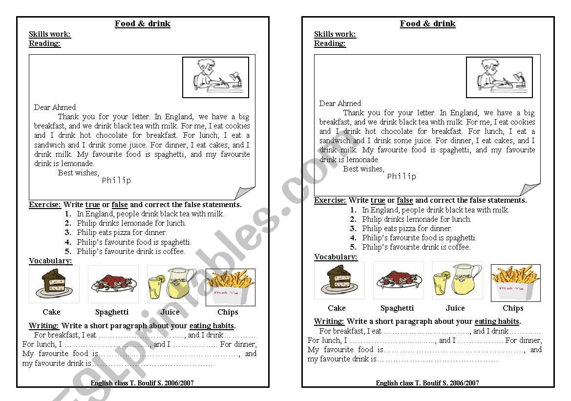 food & drink worksheet