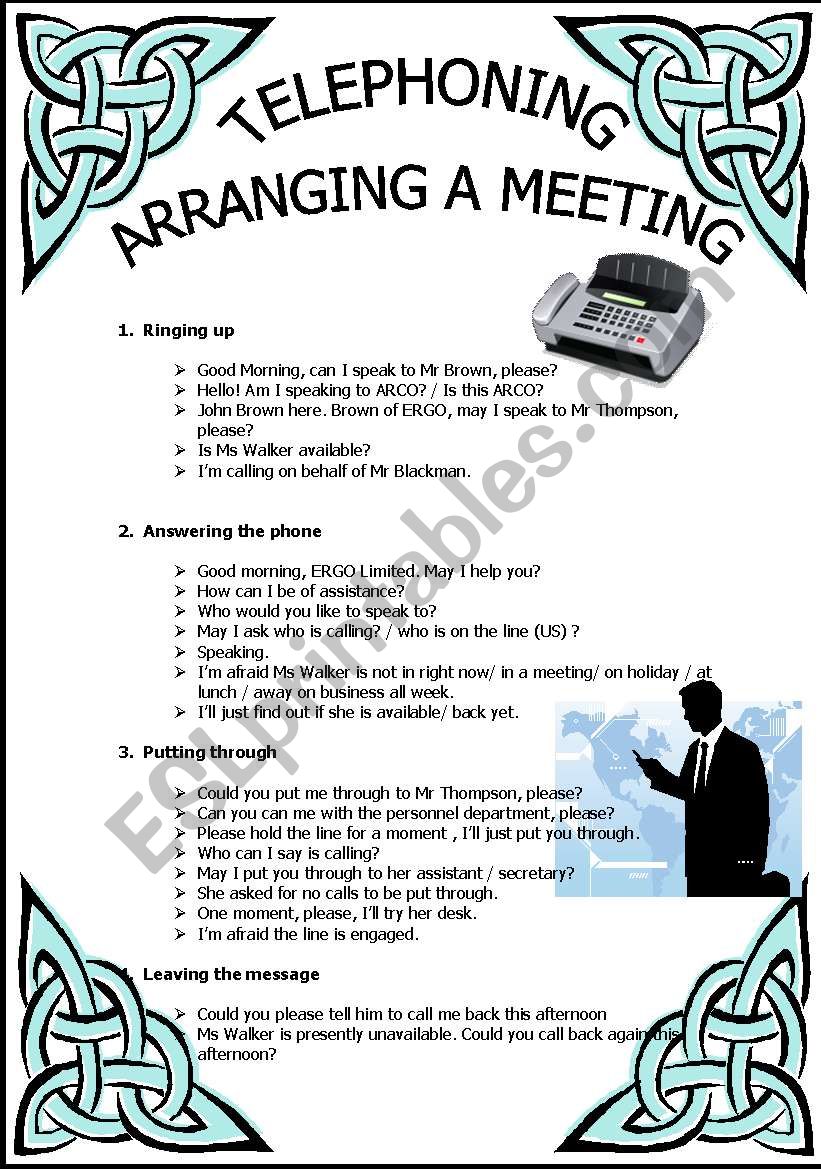TELEPHONING, ARRANGING A MEETING...
