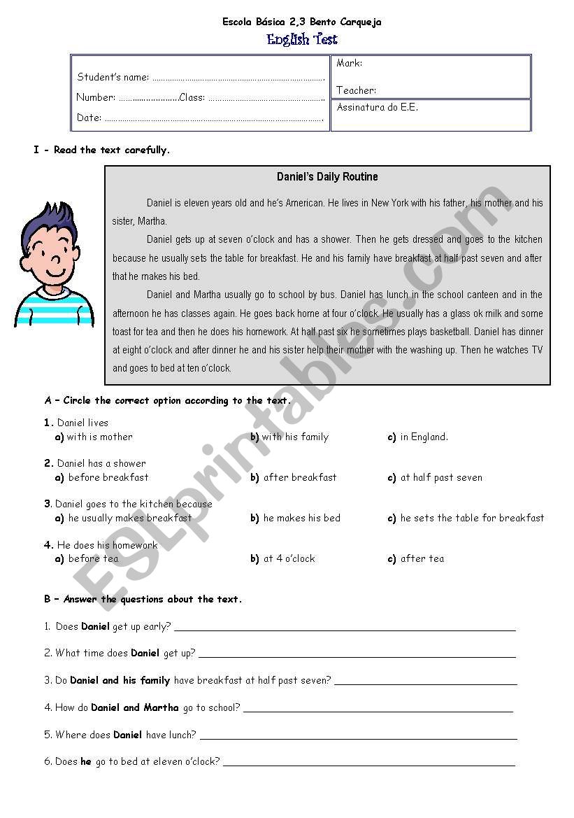 written test worksheet